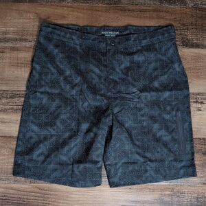 Mack Weldon Hybrid Board Swim Shorts Topographic Pattern In Black- Size 36x8"